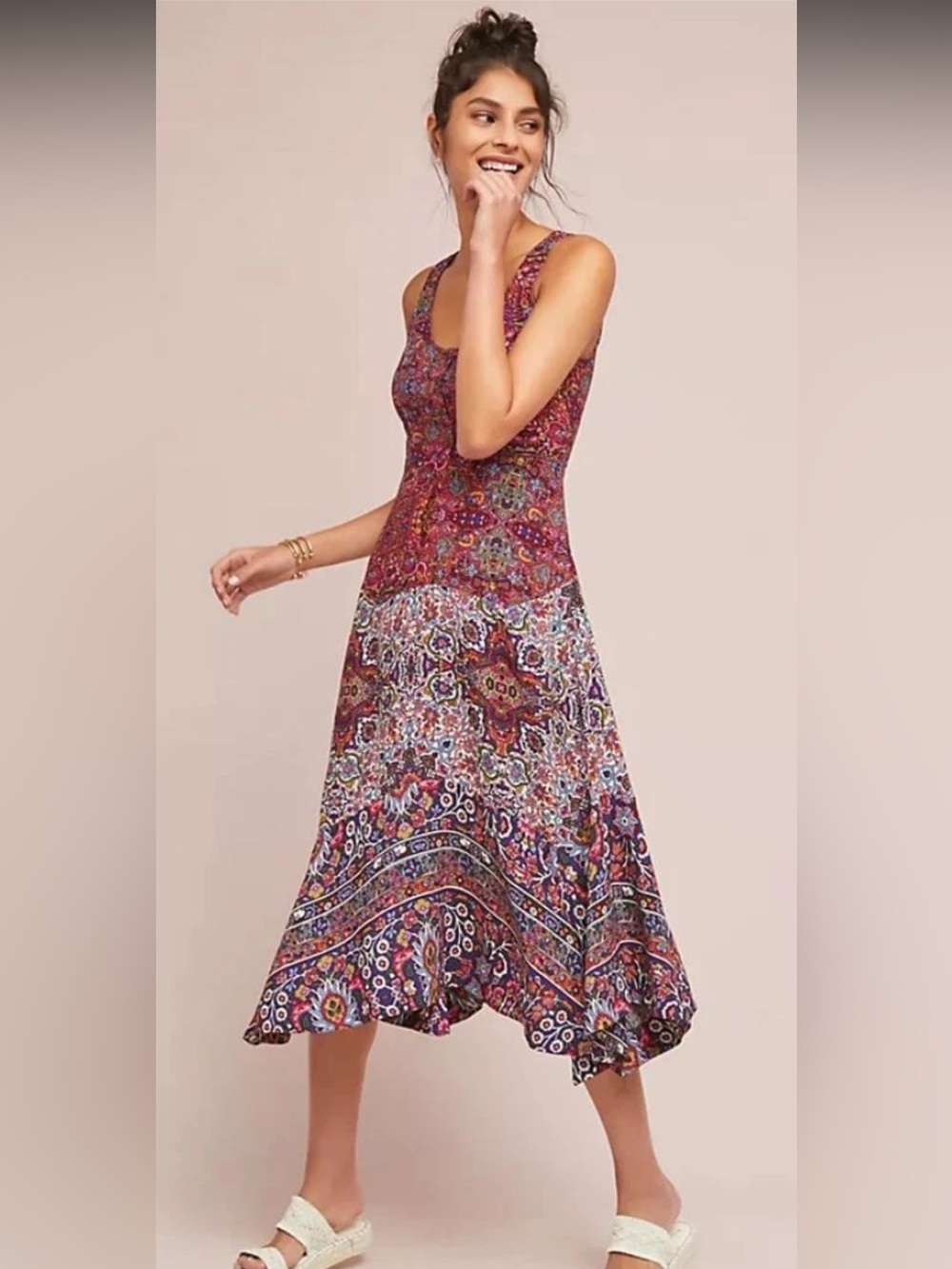 Anthropologie Maeve VIOLETTE Midi Dress Handkerchief Hem 4P Bohemian Multi